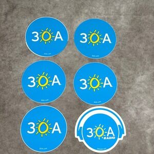 Lot of 6 30A Florida Sun Logo Stickers and 30A Radio Decal Blue Yellow Vinyl